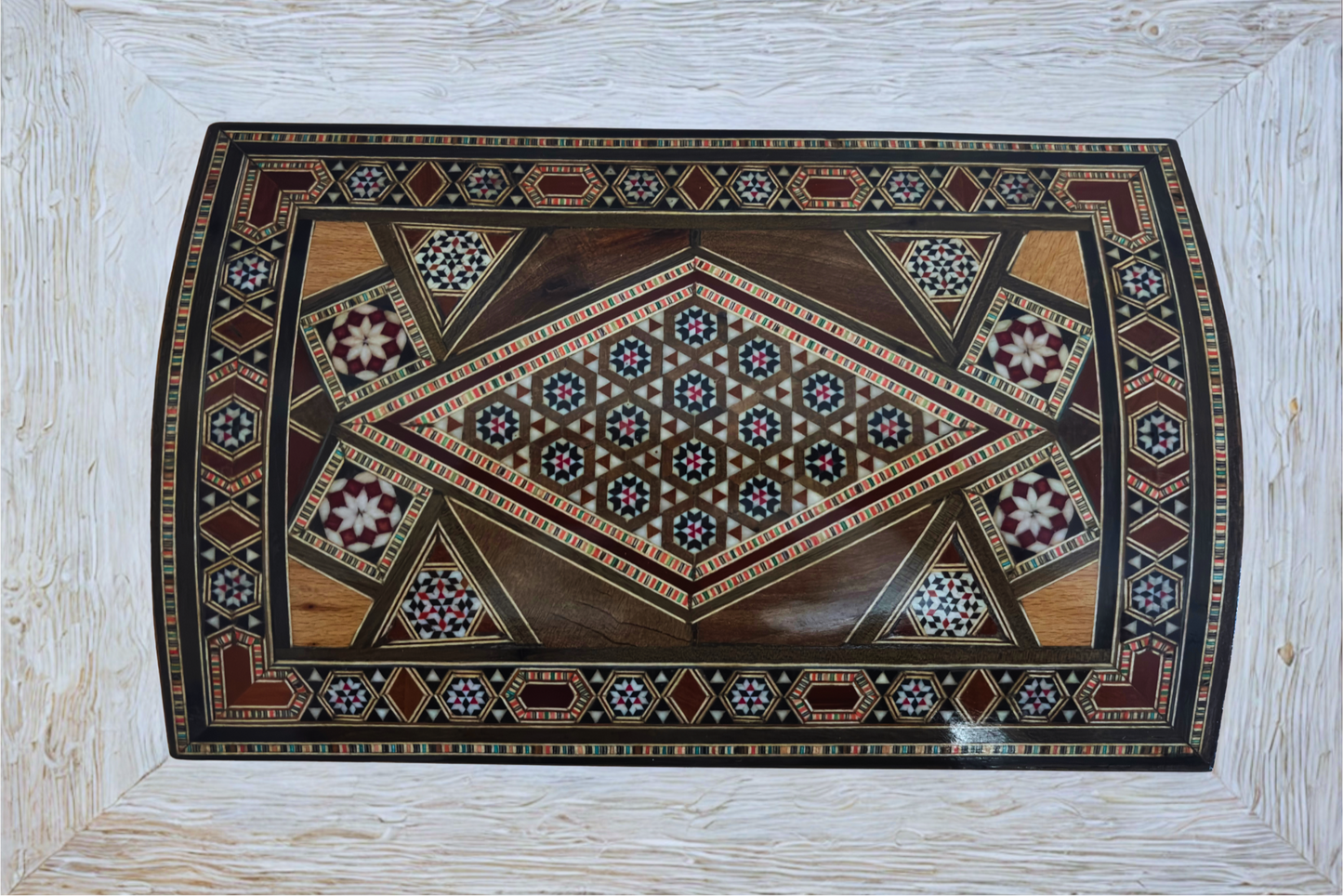 Scatola mosaico damascena vintage 1970 – Multilivello con serratura e chiave | Unica nel suo genere