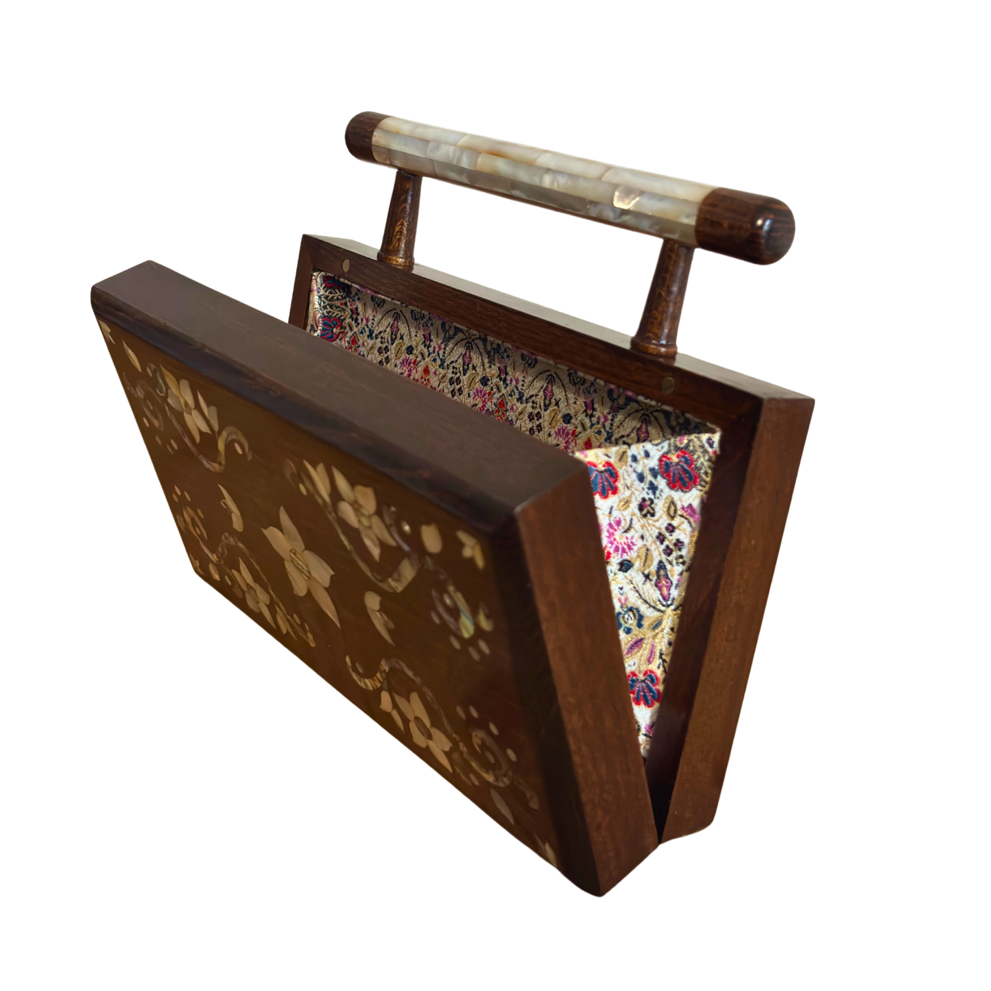O Jardim de Noor – Bolsa Damasquina de Nogueira com Madrepérola Floral