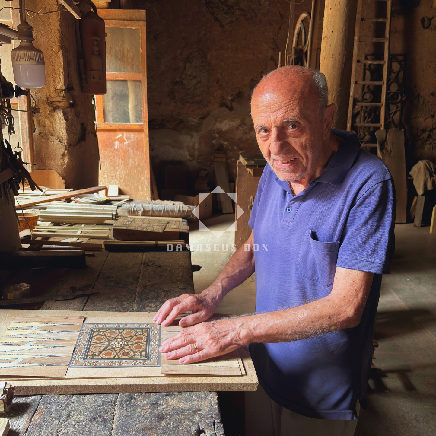 Damascene Mosaic Wooden Pen Holder by Gaby Al Dayeh – Natural Woods & Handcrafted Elegance