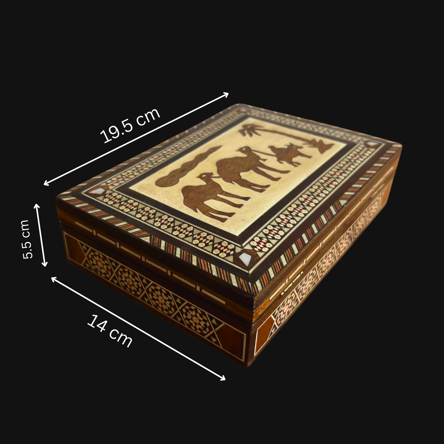 Vintage 1970 Damasceense Kameel Mozaïekdoos – Handgemaakt met Parelmoer
