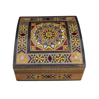 Elegant Damascene Mosaic Box – Mother of Pearl & Velvet