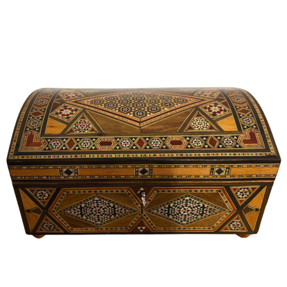 Vintage 1970 Damascene Mosaic Box – Multilevel with Lock and Key | One-of-a-Kind