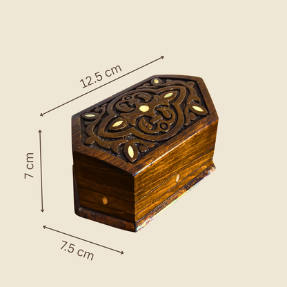 Ręcznie Rzeźbione Pudełko z Buku – Masa Perłowa i Aksamit, Ponadczasowy Wschodni Styl