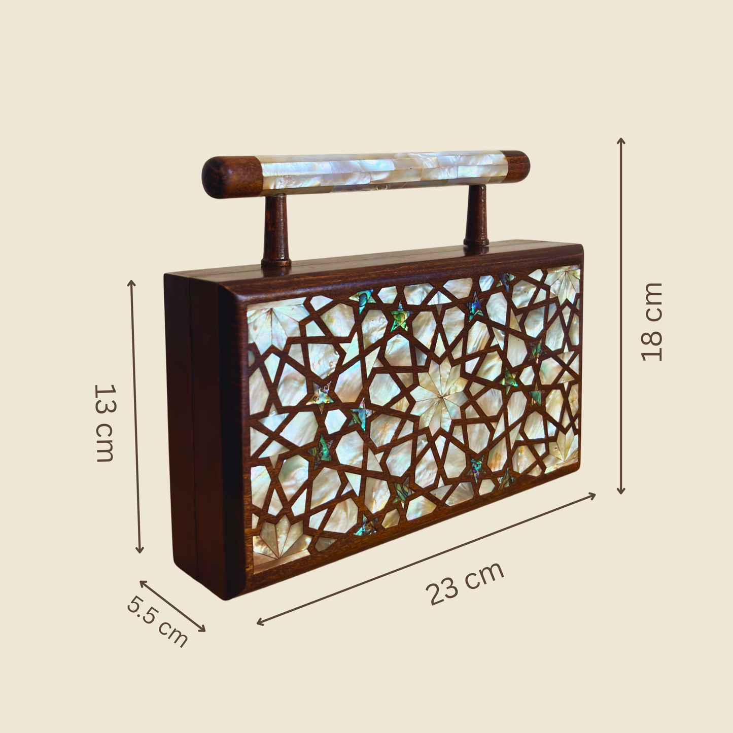 Falak – Luxuriöse Damaszener Clutch mit Perlmutt & Brokatfutter
