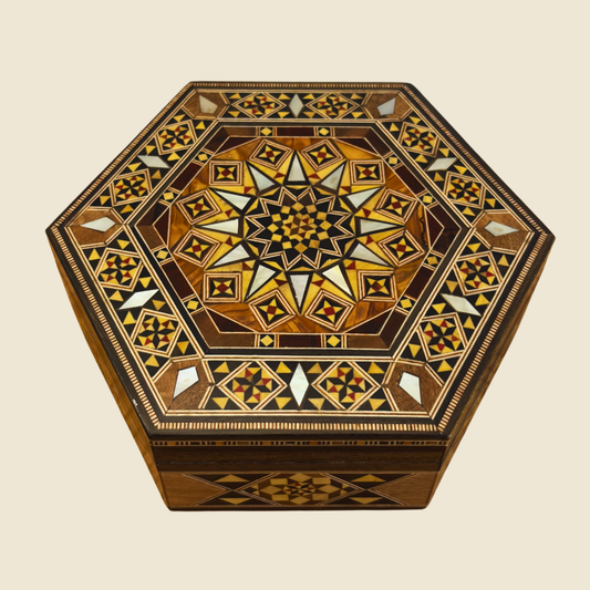 Boîte en Mosaïque Damasquine Artisanale – Nacre & Élégance Veloutée