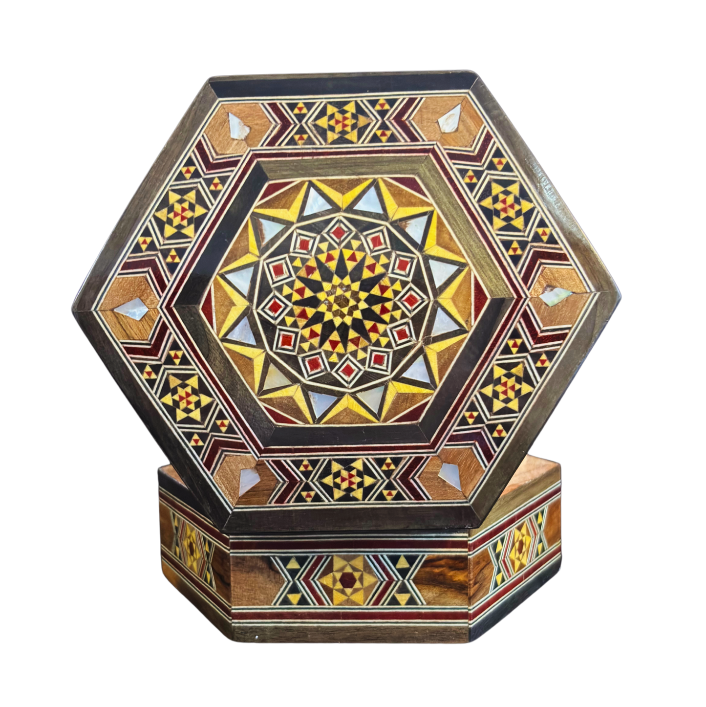 Handgemaakte Damascene Mozaïekdoos – Parelmoer & Fluweel