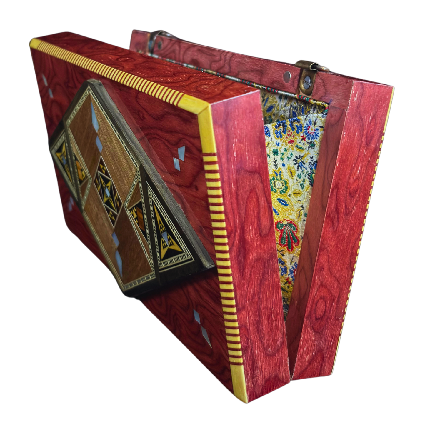 Luxury Damascene Mosaic Clutch with Mother of Pearl & Brocade Interior