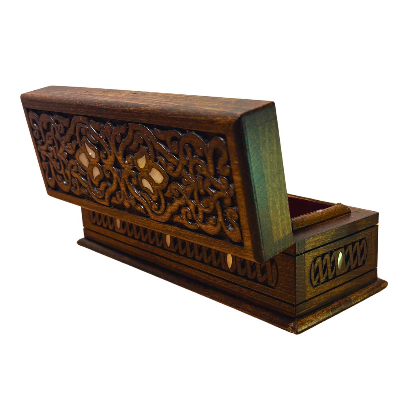 Handcrafted Luxury Carved Box – Mother of Pearl & Velvet Elegance