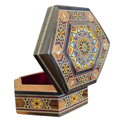 Handgemaakte Damascene Mozaïekdoos – Parelmoer & Fluweel