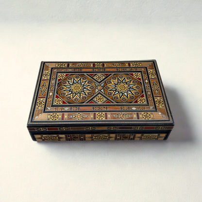 Handcrafted Mosaic Box – Damascene Art & Velvet Interior