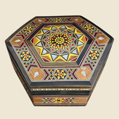 Handgemaakte Damascene Mozaïekdoos – Parelmoer & Fluweel