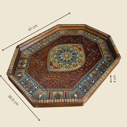 Luxury Damascene Mosaic Serving Tray – Mother of Pearl & Hand-Carved Elegance