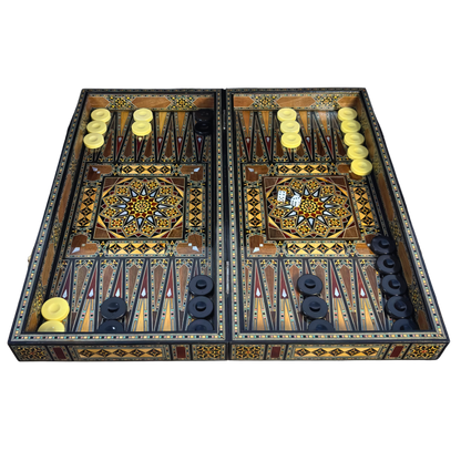 Luxuriöses Schach- & Backgammon-Set aus Damaskus – Mosaikkunst & Perlmutt