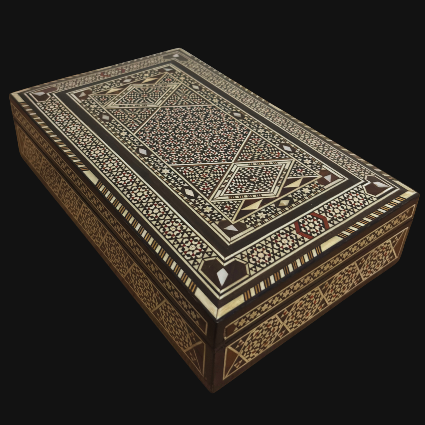 Vintage 1970 Damasceense Sieradendoos – Handgemaakt Houten Juweel