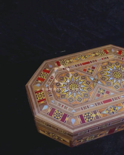 Handcrafted Damascene Mosaic Box – Mother of Pearl & Velvet Elegance