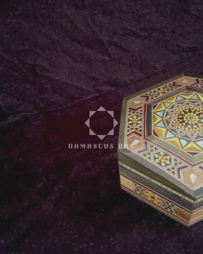Handgemaakte Damascene Mozaïekdoos – Parelmoer & Fluweel